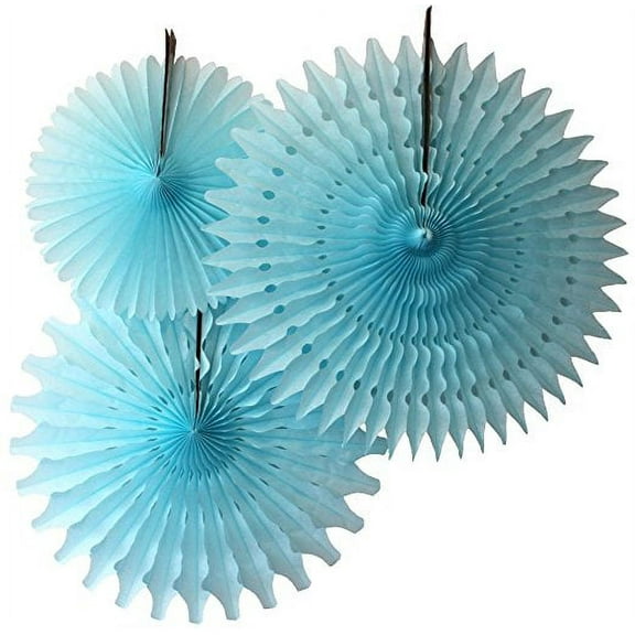 Hanging Light Blue Tissue Fan Decorations, Set of 3 (21 inch, 18 inch, 13 inch) by Devra Party