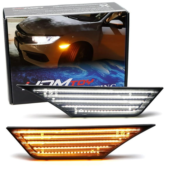 Smoked Lens White Full LED Front Side Marker Light Kit For 2016-2021 Honda Civic, Powered by 90-SMD LED, Replace OEM Sidemarker Lamps
