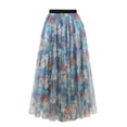 thumbnail image 5 of Aueoeo Women's Floral Printed Maxi Skirts High Waist Mesh Long Skirts Full Length A-Line Casual Beach Skirt Light Blue L, 5 of 9