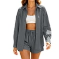 thumbnail image 2 of Aofany Short Sets for Women Long Sleeve Shirt Shorts 2 Piece Summer Beach Vacation Outfits Lounge Set, 2 of 8