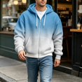 thumbnail image 2 of RUTAYY Men's Zip Hoodie Long Sleeve Loose Fit Waffle Fabric Gradient Design Daily Sweatshirt Sky Blue, 2 of 4