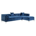 thumbnail image 3 of Inspired Home Sania Velvet Sectional Sofa 115" Right Facing Button Tufted Nailhead Trim, Navy, 3 of 9