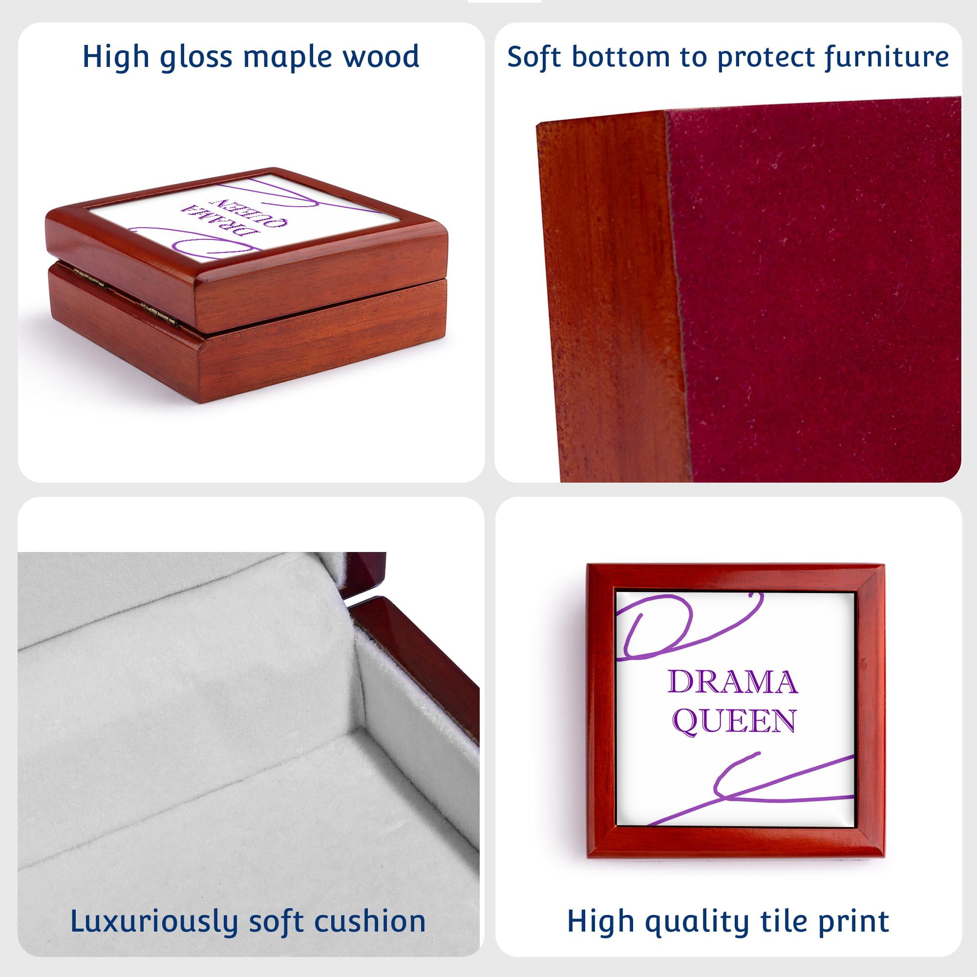 3dRose, Drama Queen, Jewelry Box 5.5x5.5 inch with 4 inch tile