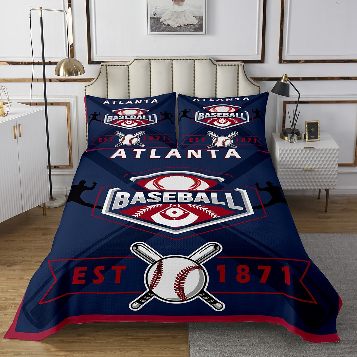 MK Home Tagesdecke Set 2-teilig – Fußball/Basketball/Baseball Design, Dunkelblau, Für Jungen