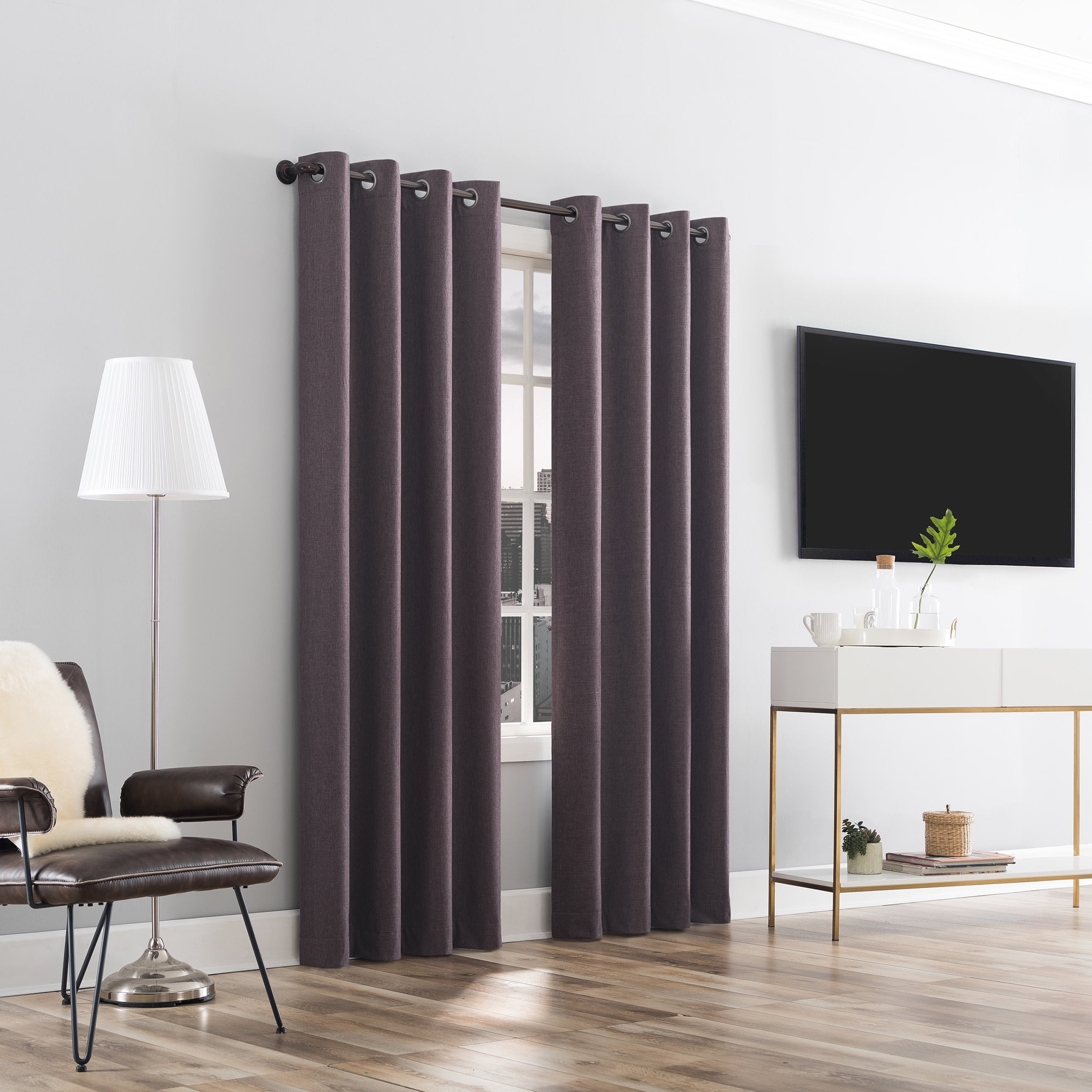 Sun Zero Tyrell Tonal Texture Draft Shield Fleece Insulated 100% Blackout Grommet Curtain Panel In Fig, 50"X96", Fig