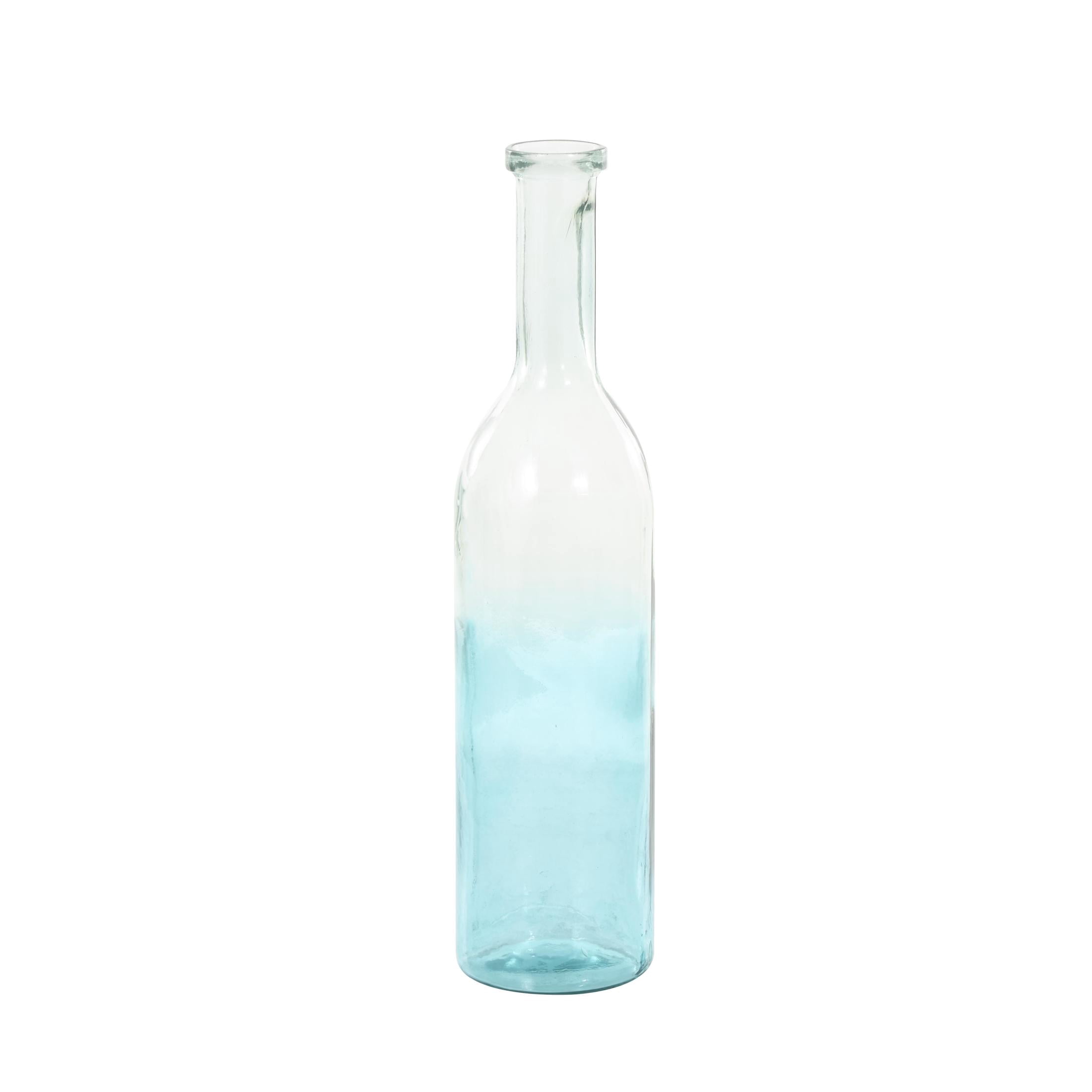 DecMode 29" Handmade Tall Spanish Bottle Neck Ombre Teal Recycled Glass Vase