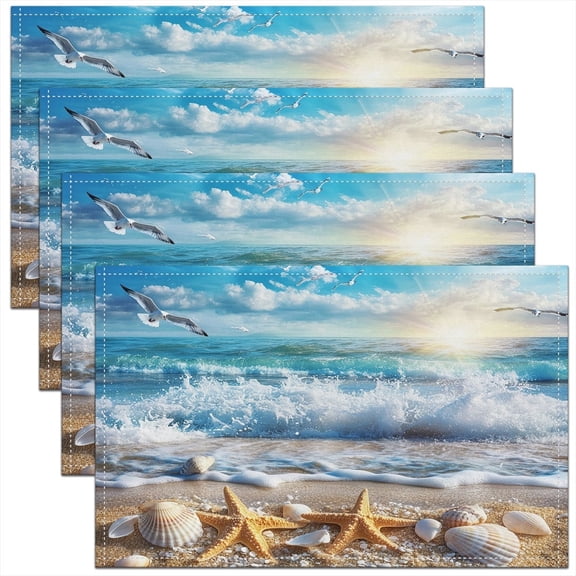 Erosebridal Sealife Strafish Seashell Placemats Set of 4 12"x18",Beach Waves Place Mats Set of 4 for in Door Dinning,Tropical Theme Room Decor