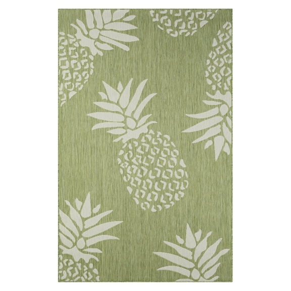 LR Home Camila 7'9" x 9'9", Beige/Green Pineapple Fade, Stain, and Moisture Resistant Indoor/Outdoor Area Rug