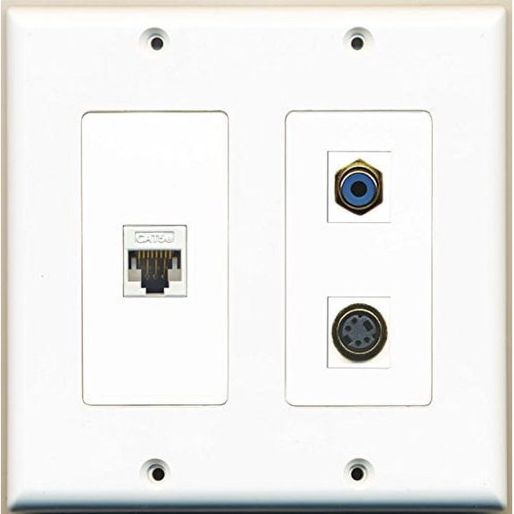 RiteAV - 1 Port RCA Blue 1 Port S-Video 1 Port Cat5e Ethernet White - 2 Gang Wall Plate