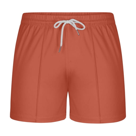 HOOMEUMY Men's Summer Shorts with Pockets Drawstring Elastic Waist Beach Shorts Solid Color Bermuda Shorts Orange L