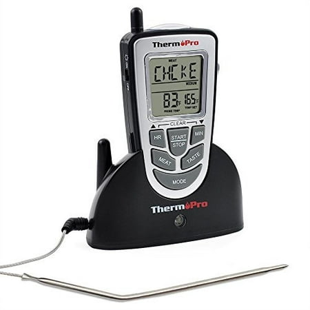ThermoPro TP09 Electric Wireless Remote Food Cooking Meat BBQ Grill Oven Smoker Thermometer / Timer, 300 Feet (Best Remote Meat Thermometer For Smoker)