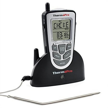 Grill Thermometer Wireless ThermoPro TP09 Electric Wireless Remote Food Cooking Meat BBQ Grill Oven Smoker Thermometer / Timer, 300 Feet Range ()