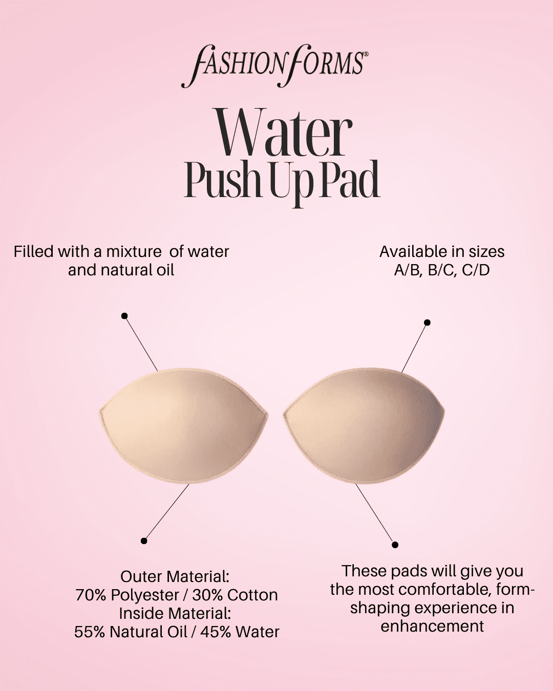 Fashion Forms Women's Water Push-up Pads Nude Bra Inserts