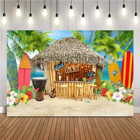 Image of Summer Beach Bar Surfboard Theme Shop Portrait Photo Booth Background Photocall Sandy Beach Photocall Palm Tree Banner