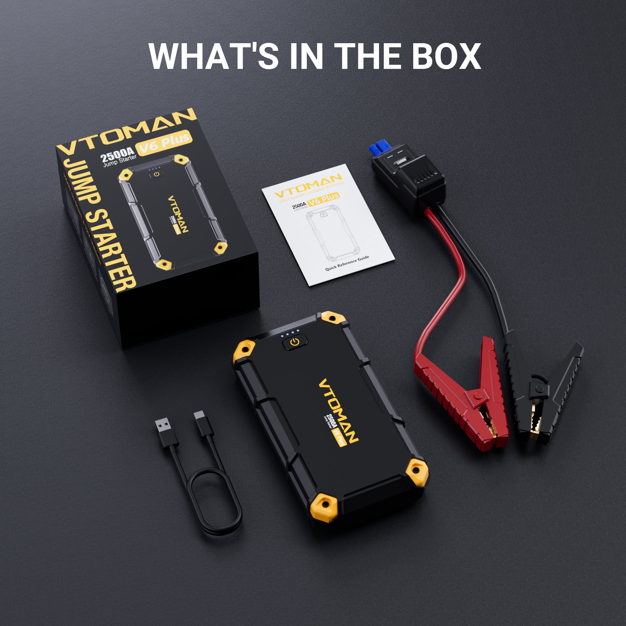 VTOMAN 2500A Car Jump Starter, Portable Battery Jumper for 12V Vehicles (6.0L Gas/4.0L Diesel), 10000mAh Fast Charging & Jumper Cables, V6 Plus