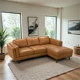 thumbnail image 4 of Augusta Mid Century Style Living Room Tan Genuine Leather Right Sectional Couch, 4 of 5