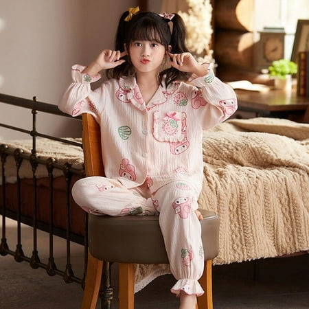 

Cartoon Sanrios My Melody Cinnamoroll Hellokittys Girl Thin Pajama Set Kawaii Spring Summer Long Sleeved Pants Home Clothing