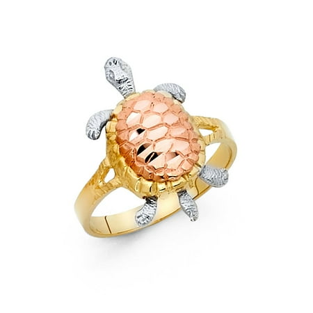 Gold Tone Cocktail Ring 14k Tri Colored Tone Solid Italian Gold 18mm Turtle Ring Cocktail High Polish Band Ring Size 9.5 Available All Sizes ()