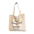 thumbnail image 3 of Bolso de Lona para Mujer Yuyangstore Bolso de Hombro Sencillo Beige Letras Blancas, 3 of 8