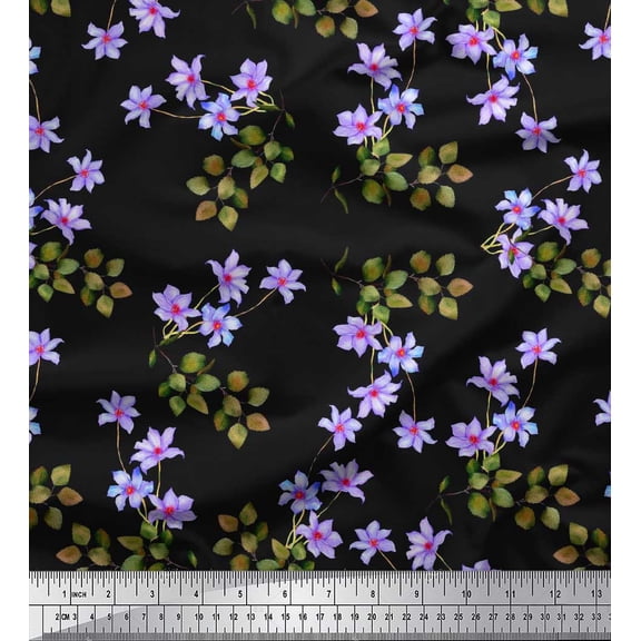 Soimoi Cotton Duck Fabric Leaves & Wild Flower Floral Fabric Prints By Yard 42 Inch Wide