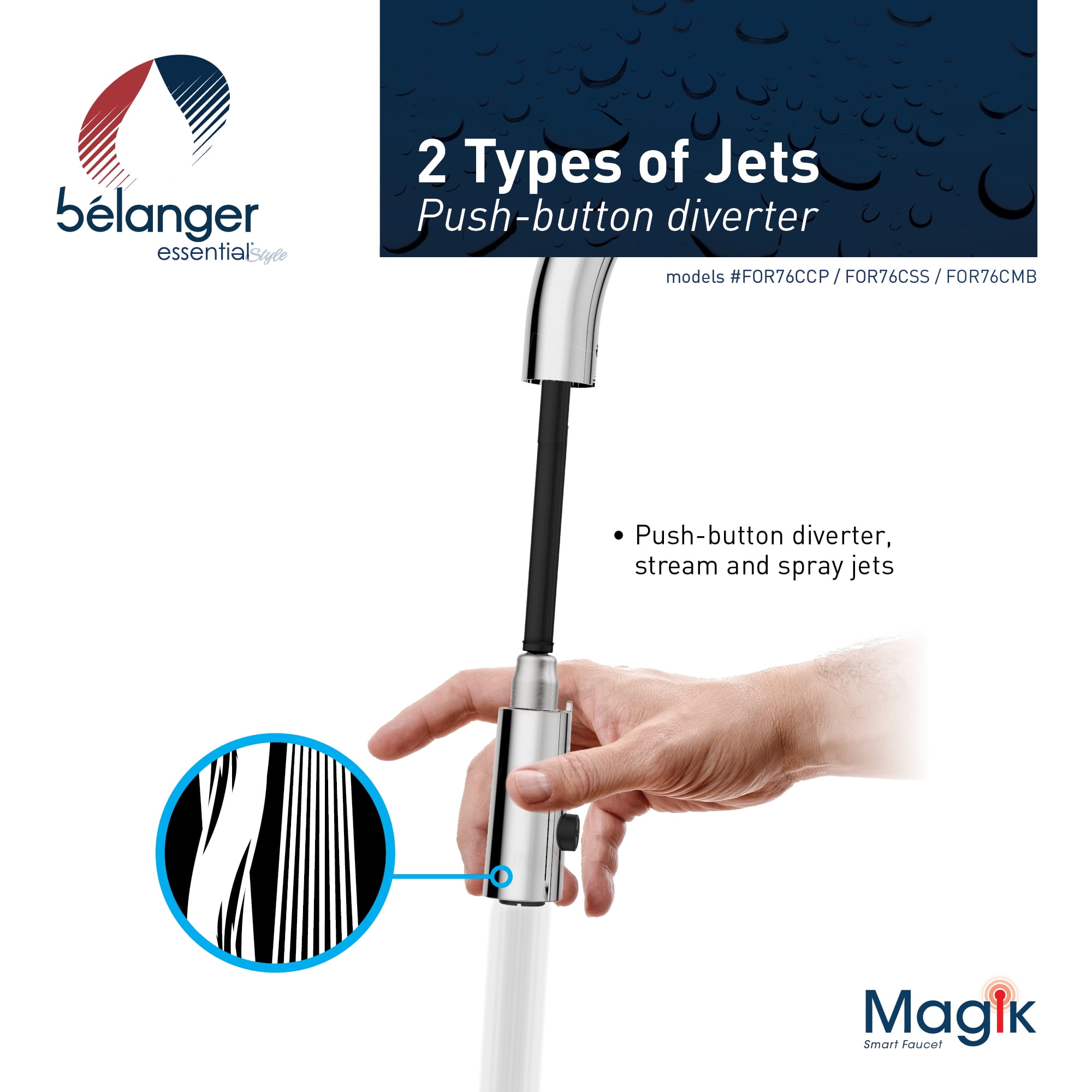 Belanger FOR76CMB Touchless Single Handle Pull-Down Kitchen Faucet with Magik Technology, Matte Black
