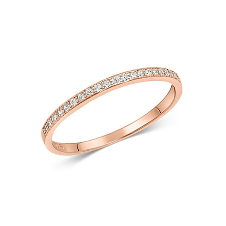 DTLA Sterling Silver Stackable Cubic Zirconia Half Eternity Band Ring - Rose Gold Plated - Size (The Best Cubic Zirconia Rings)