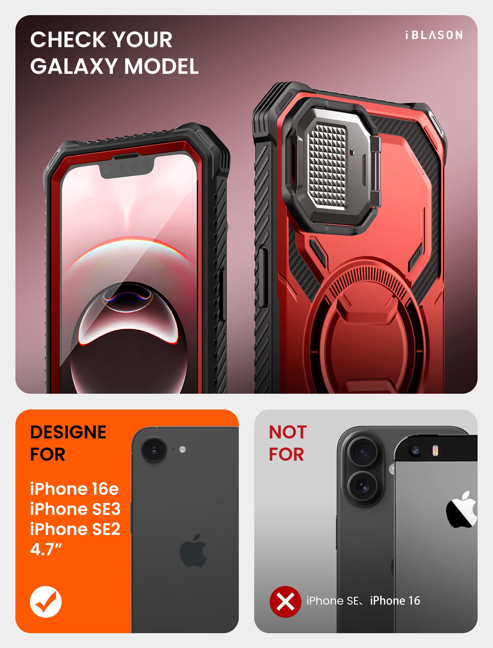 i-Blason for iPhone 17e/16e 6.1" Case with Camera Cover Stand [Built-in Screen Protector] [Wireless Charging Compatible] Full-Body Heavy Duty Military-Grade Protection Magnetic Phone Case, Ruddy