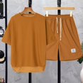 thumbnail image 2 of Puliio Men's Summer Waffle Knit Pajamas Set Short Sleeve Crew Neck Top & Shorts With Pockets Sleepwear Sets 2 Piece, 2 of 8