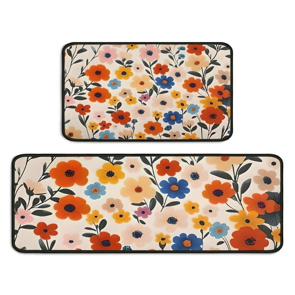 Pioneer Flower Floral Print Pattern Kitchen Rugs Sets Of 2,Anti Fatigue Kitchen Mat Rugs Non Slip Washable,Decorative Kitchen Floor Mats for Kitchen,Sink,Laundry,17"X30" 17"X47"