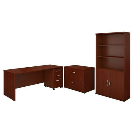 UPC: 0042976053628 | Bush Business Furniture Series C 72W Office Desk with Bookcase and File Cabinets  Mahogany