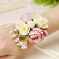 thumbnail image 3 of Travelwant Wrist Flower Corsage Champagne Handmade Ribbon Rose Hand Flower Bridal Leaves Wristlet Wedding Prom Party Beach Festival Photography for Women and Girls, 3 of 7