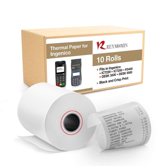 Thermal Paper Rolls for Ingenico Desk 3500, Desk 5000, Move 5000, ICT220, 250 – BPA‑Free – 10 Rolls