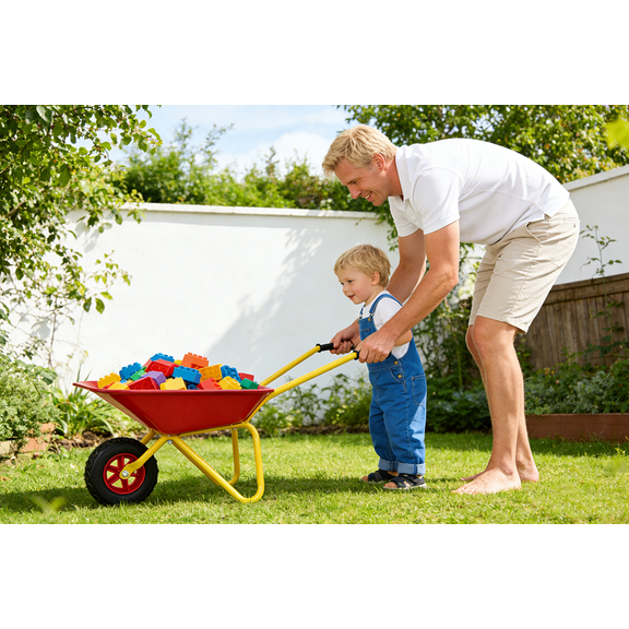Children's metal wheelbarrow, Maximum load capacity: 33LBS,children's heavy wheelbarrow, metal structure wheelbarrow, steel tray, can be used in gardens, loading leaves, soil, sand, etc. (red)