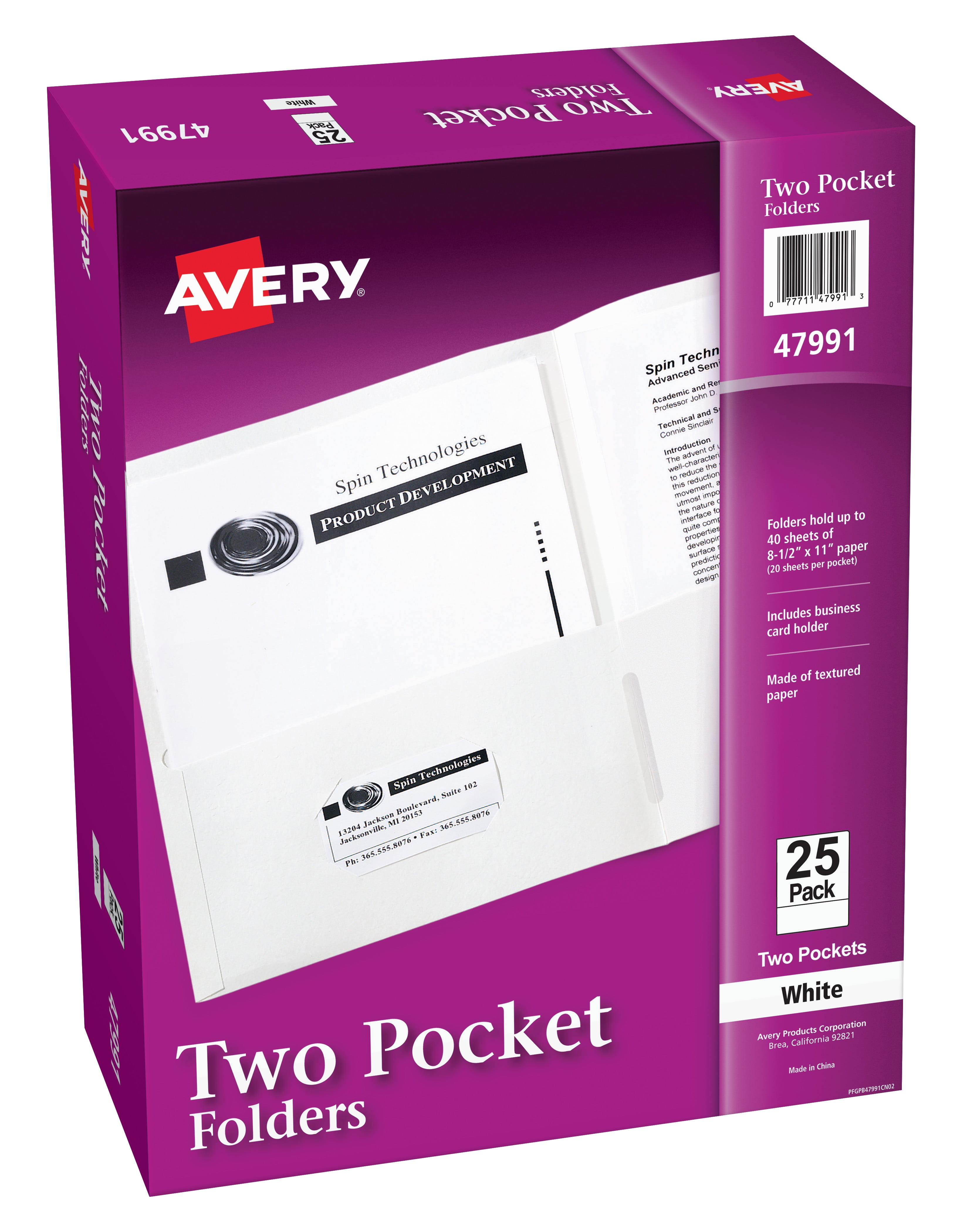 - 47978 25pk New Avery Two Pocket Folder with Fasteners Black Free Shipping 