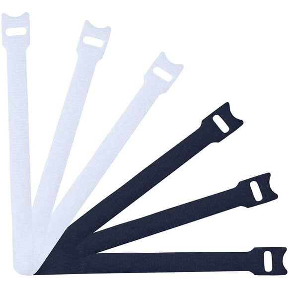 50 PCS Reusable Fastening Cable Ties, Microfiber Cloth 6-Inch Hook and Loop Cord Ties, Black-B-White
