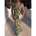 thumbnail image 6 of Cévolie Womens Sleeveless V-Neck Green Animal Print Maxi Dress, 6 of 6