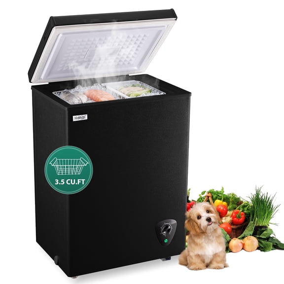 WANAI 3.5 Cu.Ft Chest Freezer,Energy-Saving Small Deep Freezer for Small Spaces,Black