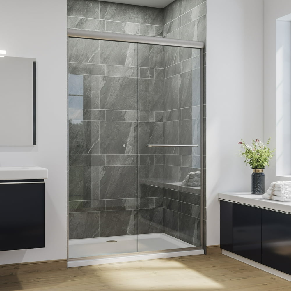 SUNNY SHOWER Double Sliding Shower Door SemiFrameless Shower Enclosure