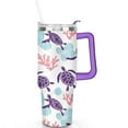 thumbnail image 2 of 40oz Cute Ocean Life Turtle Stainless Steel Flip Straw Tumbler Spill Proof Travel Cup Double Wall Vacuum Insulated Coffee Mug with Top Handle, 2 of 6