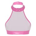 thumbnail image 5 of Alvivi Women's Glossy PVC Leather Halter Neck Sleeveless O Neck Vest Crop Top Streetwear Tops Hot Pink S, 5 of 7