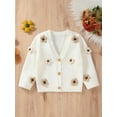 thumbnail image 2 of Infant Baby Girl Knitting Cardigan, 3D Flower Decor V-Neck Long Sleeve Button Down Sweater Coat, 2 of 9