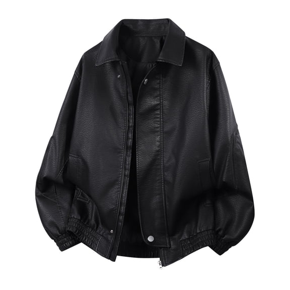 LYSMORA 2026 Men's Lapel Faux Leather Bomber Jacket, Zip Sleeve Pockets Elastic Cuff Oversized Loose Fit Windproof Motorcycle Street Casual Outerwear