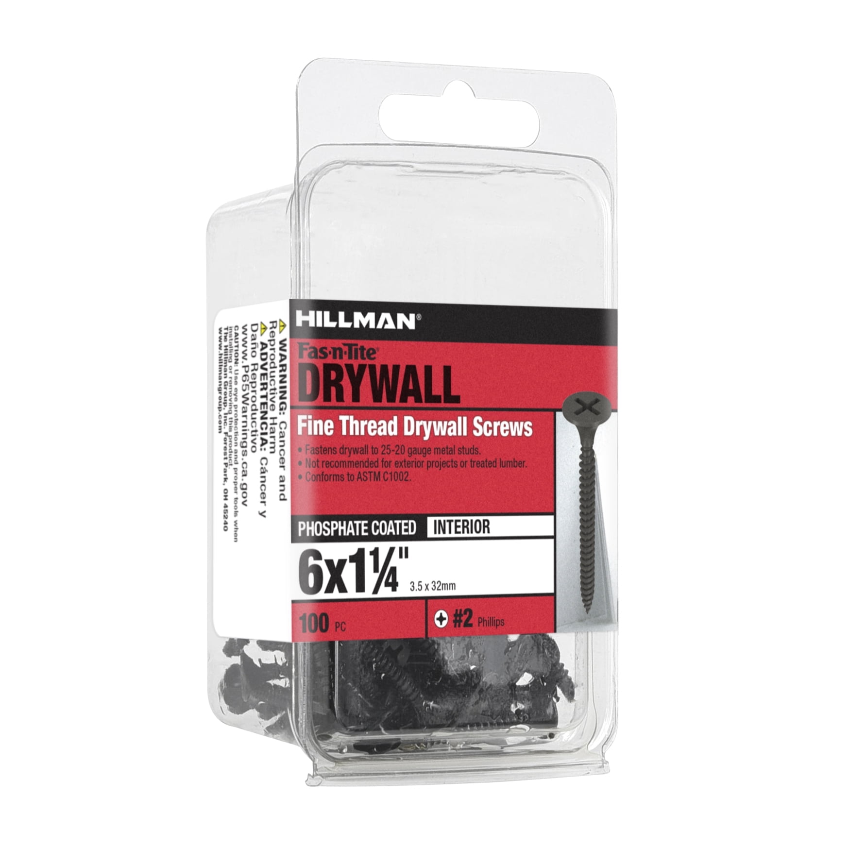 Fas-n-Tite Fine Thread Drywall Screws, #6 x 1-1/4" Interior Screws, Phillips, 100 pack