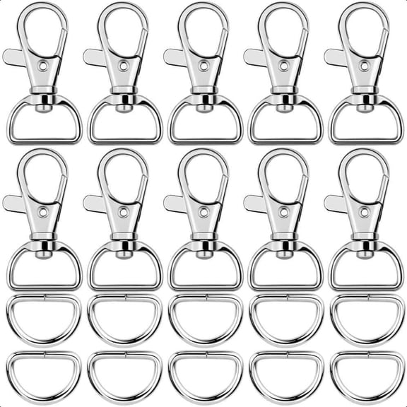 60Pcs Swivel Snap Hooks and D Rings for Lanyard and Sewing Projects (1” Inside Width)