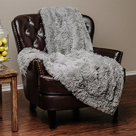 Chanasya Super Soft Long Shaggy Chic Fuzzy Fur Faux Fur Warm Elegant Cozy With Fluffy Sherpa Tan Blue Gray Throw Blanket (50