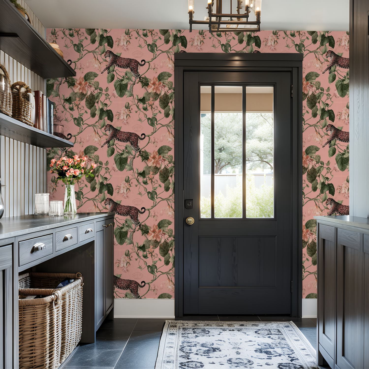 Peel and Stick Wallpaper Leopard Floral Botanical Soft Pink Wall Mural 17.7in x 9.8ft Self Adhesive Removable Wall Paper Renter Friendly Wallpaper for Nursery Bedroom Cabinets