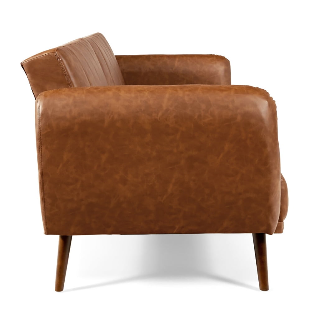 Finihen Convertible Futon Sofa Bed, Modern Convertible Sleeper Couch, 3 Seat Convertible Sofa Bed with Adjustable Backrest, for Living Room, Brown Finihen Convertible Futon Sofa Bed, Modern Convertible Sleeper Couch, 3 Seat Convertible Sofa Bed with Adjustable Backrest, for Living Room, Brown