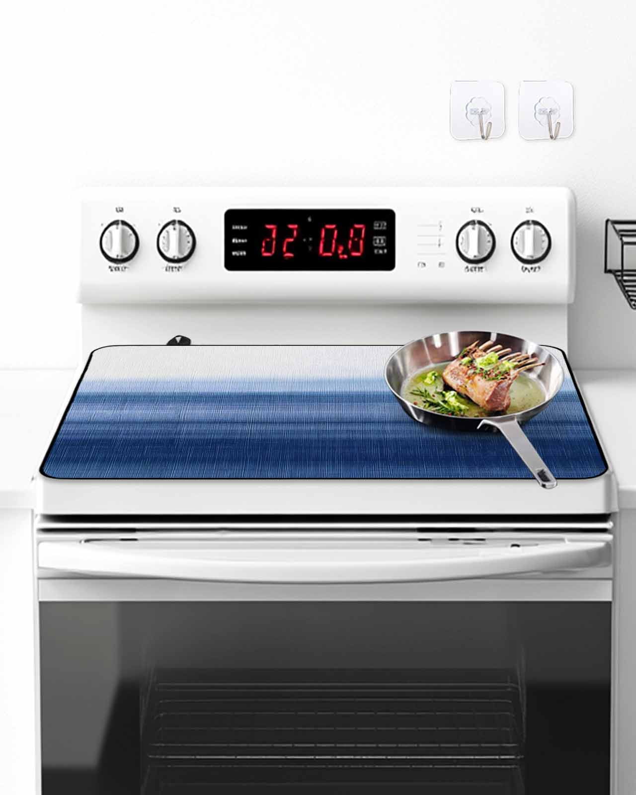 Stove Top Covers for Electric Stove, Navy Blue Ombre Glass Stovetop Cover Protector, Farmhouse Modern Gradient Induction Cooktop Protector Oven Mat for Kitchen Countertop 24"x21"