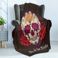 thumbnail image 4 of Day of the Dead Soft Flannel Fleece Blanket, Dia de Los Muertos Words Spanish Skull Dead Head Skeleton Vivid Print, Cozy Plush for Indoor and Outdoor Use, 60" x 80", Plum Red Cream, by Ambesonne, 4 of 5