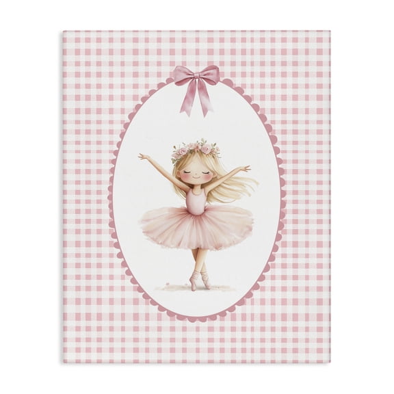 Ballerina on Pink Checkered Canvas Wall Art, design by Christine Simpson Art